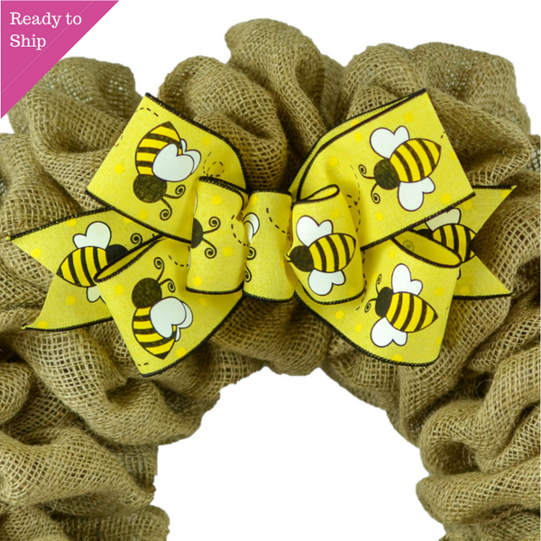 Bee Ribbon Bee Wired Edge Ribbons, Bumble Honey Bee Gnome Dot Yellow Wreath  Ribbon Summer Teachers' Day Easter Sewing DIY Craft Bee Fabric Burlap