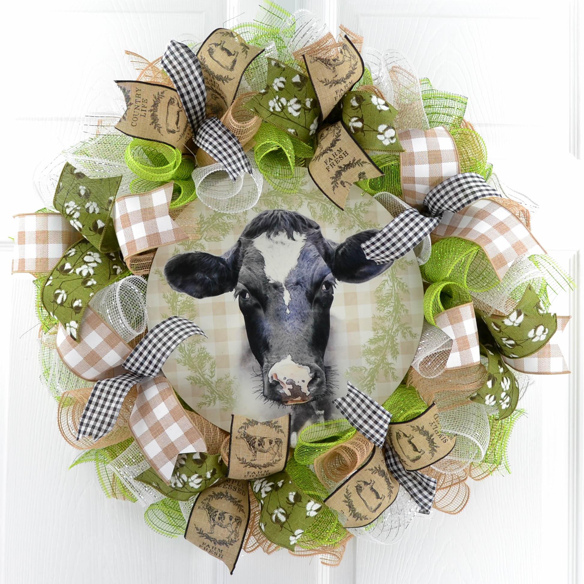 Cow everyday wreath, farmhouse wreath, front door decor 2024