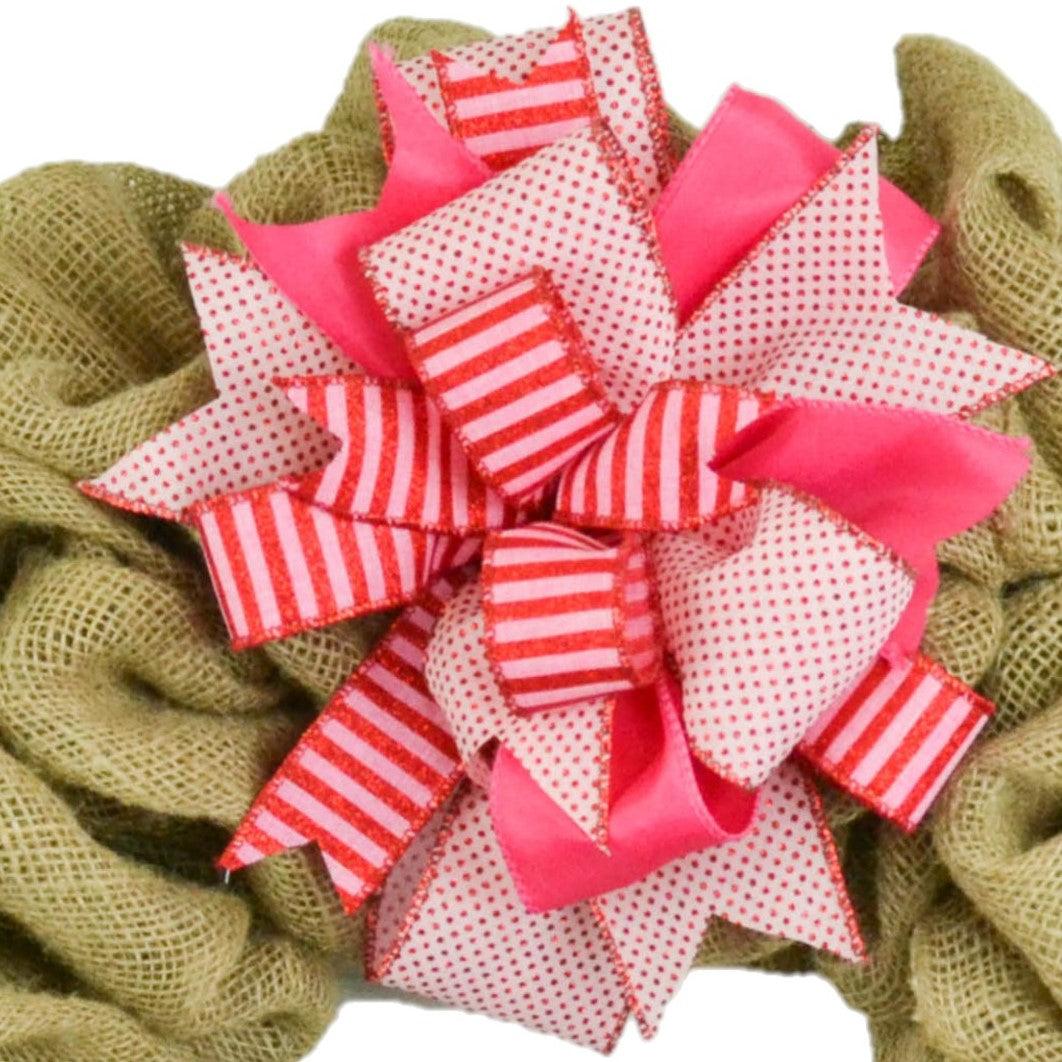 Valentines Day So Loved Wreath Deco Mesh Bows Farmhouse Cottage Pink Beige Ecru shops