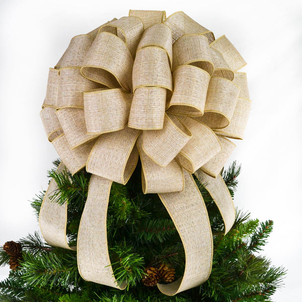 Solid Burlap Christmas Tree Bow Topper | Lantern Bow | Rustic