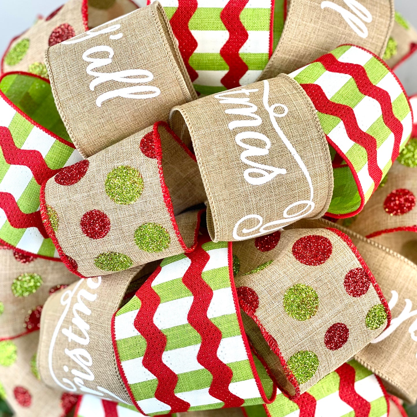 Christmas Tree Bow with Tails | Red Lime Green Burlap | Large Present Bow