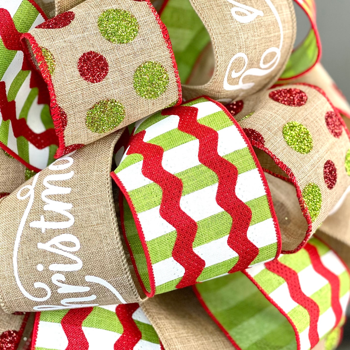 Christmas Tree Bow with Tails | Red Lime Green Burlap | Large Present Bow