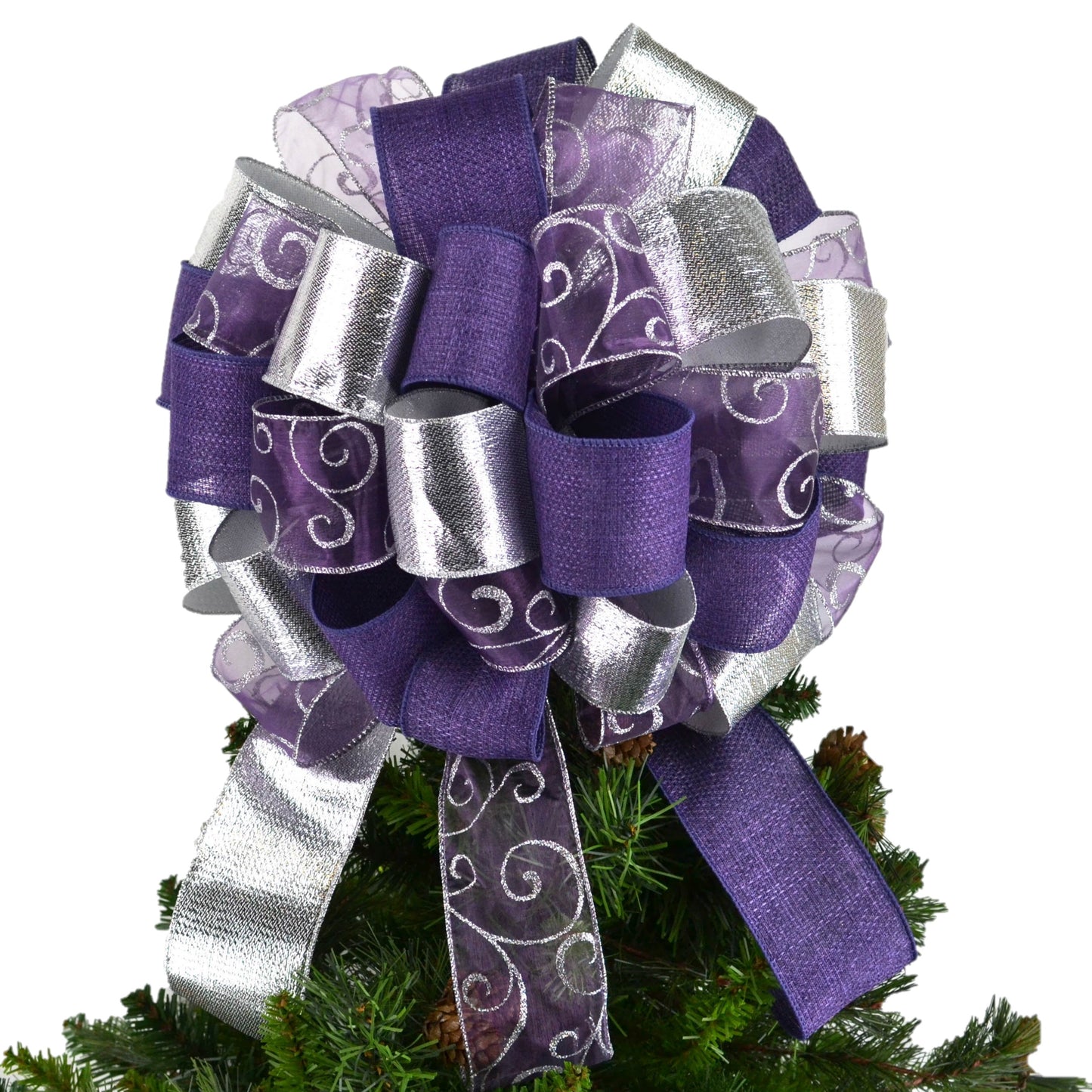 Purple and Silver Christmas Tree Topper Bow