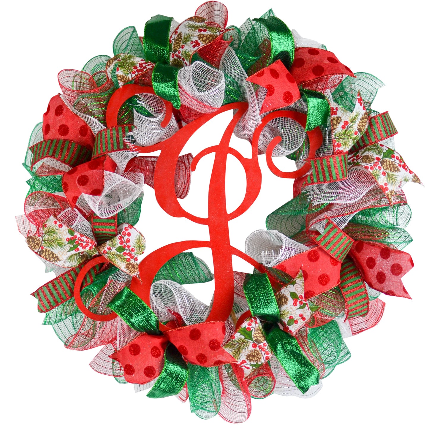 Red, Green and White Bow for Christmas Tree, Holiday Tree Bow with Streamers