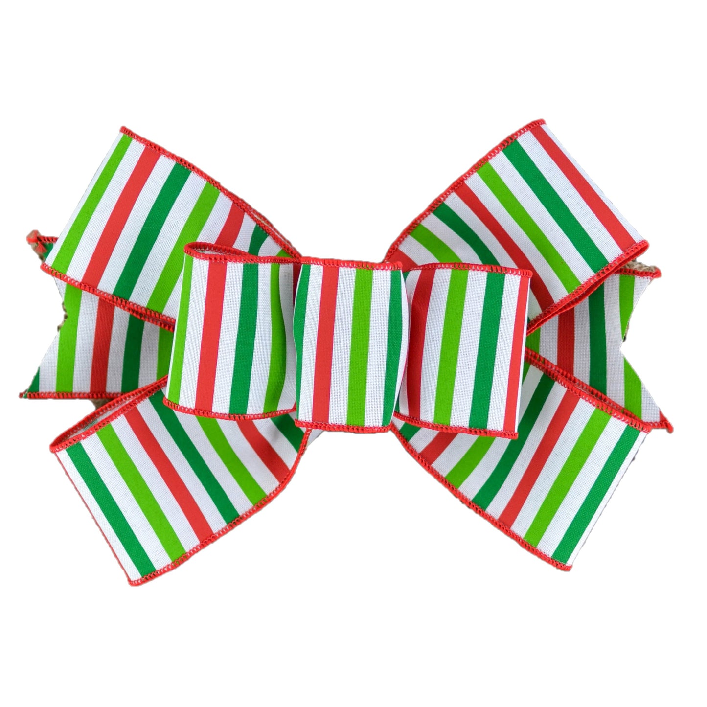 Red, Lime, White Stripe Christmas Add On Wreath Bow - Wreath Embellishment for Already Made Wreath