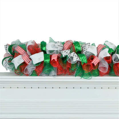 Mesh Christmas Wreath | Red Emerald Green Silver | Front Door Wreath