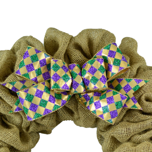 Mardi Gras Striped Wreath Bow - Clover Wreath Embellishment for Making Your Own - Farmhouse Already Made Green Purple Gold