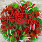 Red Lime Green White Monogram Mesh Christmas Door Wreath