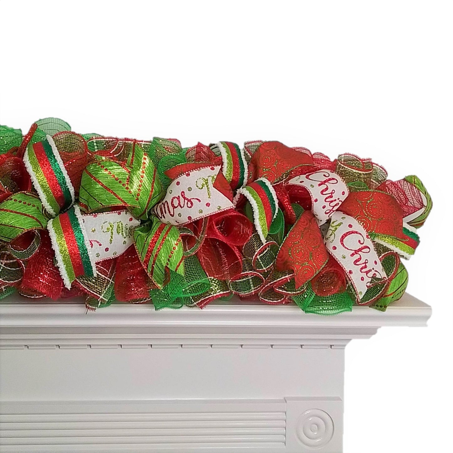 Christmas Fireplace Decor, Xmas Garland : Red Lime White