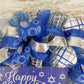 Happy Hanukkah Wreath - Winter Mesh Door Wreath - Royal Blue, White, Silver