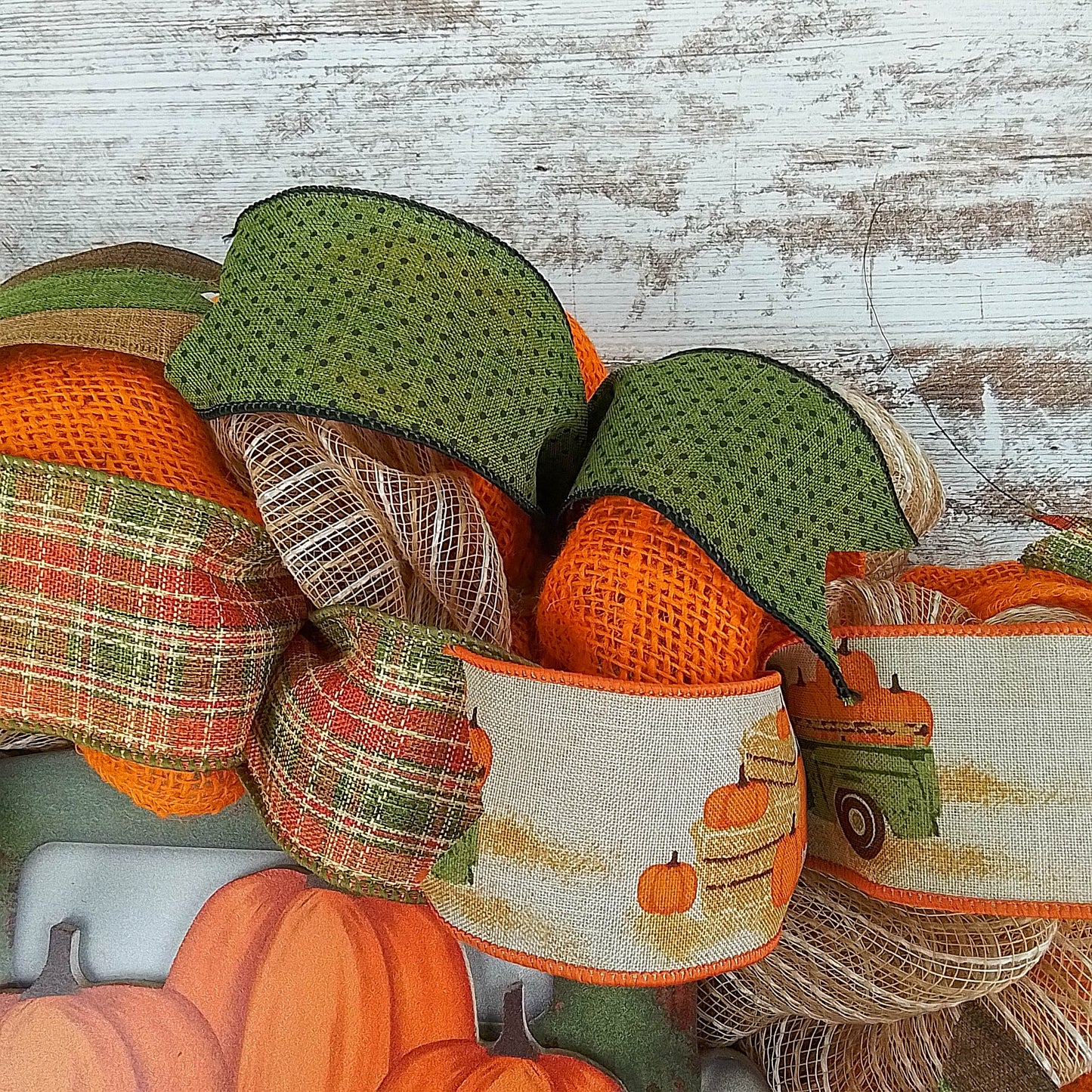 Happy Fall Y'All Wreath - Farm Truck Thanksgiving Front Door Wreath - Brown Orange Burlap Green