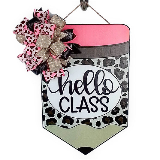 Pencil Door Hanger, Hello Class Decorations, Pink Brown