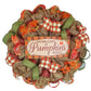 Thanksgiving Front Door Mesh Wreath - Autumn Leaves Pumpkins Please - Orange Burgundy Green