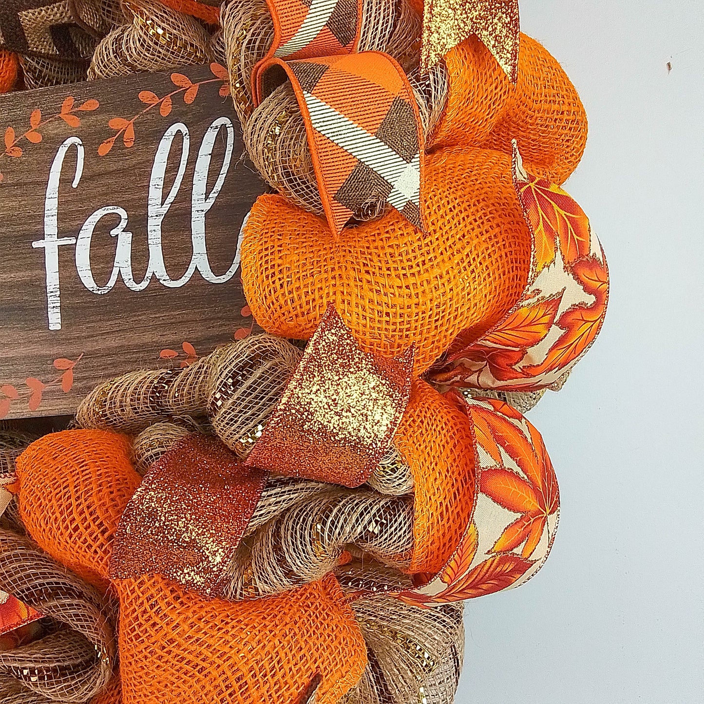 Happy Fall Thanksgiving Fall Mesh Front Door Wreath | Orange Brown Copper
