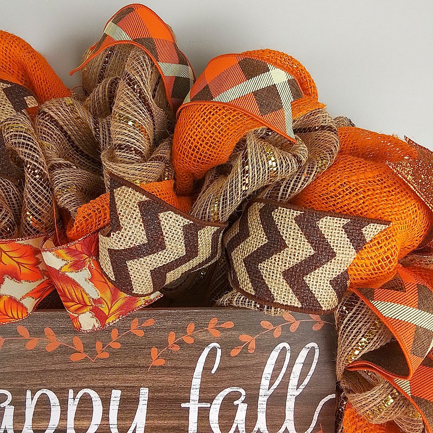 Happy Fall Thanksgiving Fall Mesh Front Door Wreath | Orange Brown Copper