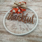 Thanksgiving Thankful Bike Rim Door Hanger - Farmhouse Round Front Porch Decor - White Burlap Orange Pumpkin Rustic Rust