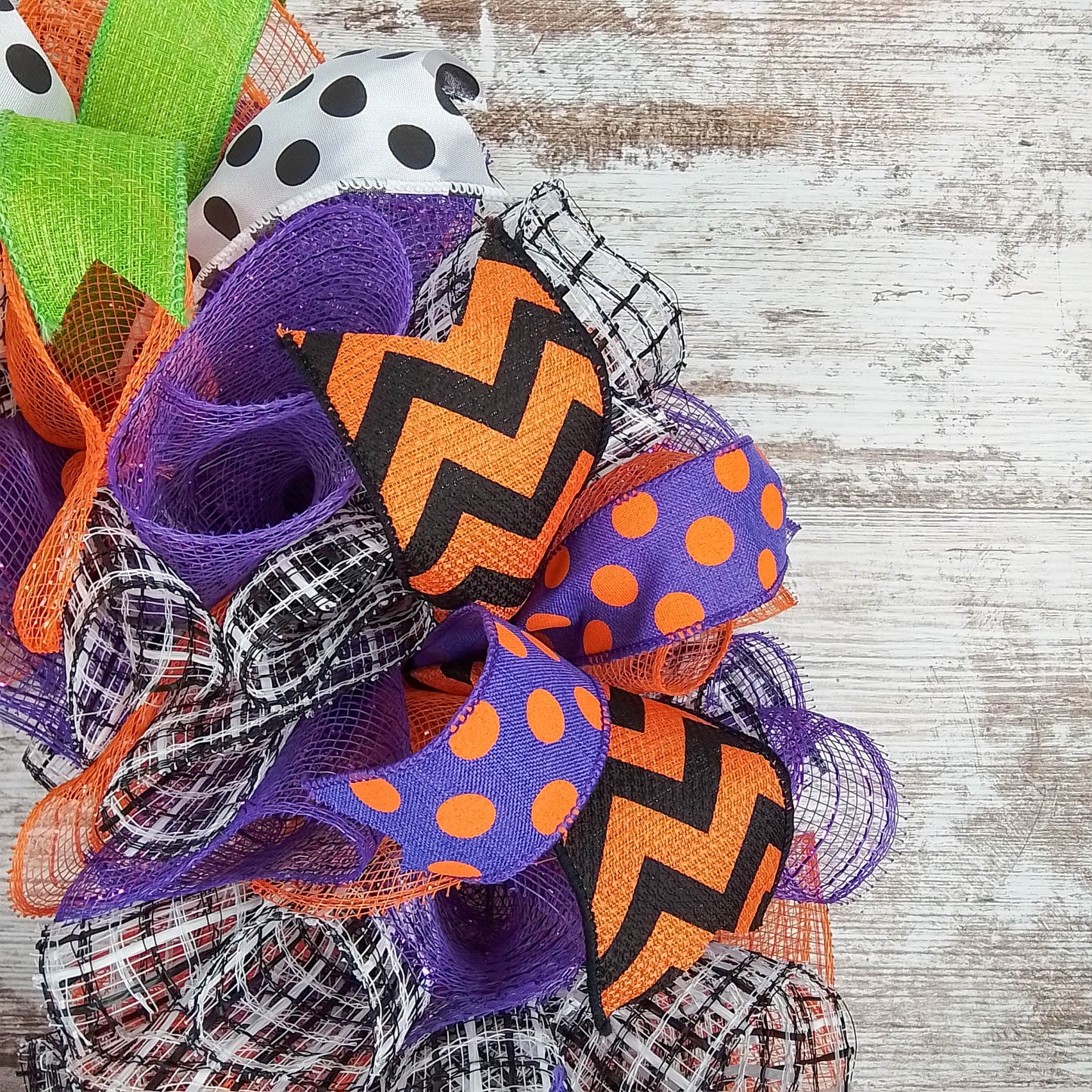 Halloween Wreaths | Deco Mesh Outdoor Front Door Wreath; Black White Purple Orange Lime Green : H2