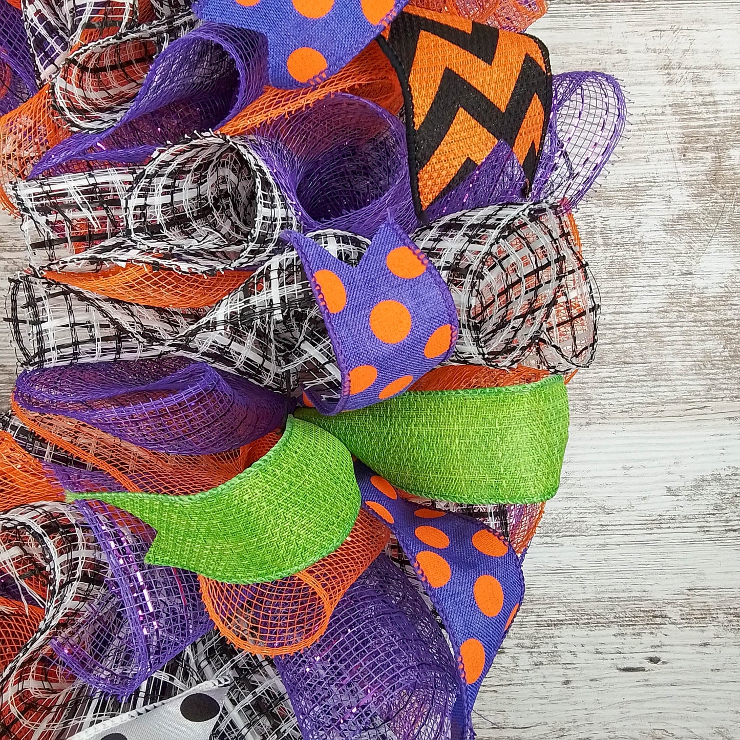 Halloween Wreaths | Deco Mesh Outdoor Front Door Wreath; Black White Purple Orange Lime Green : H2