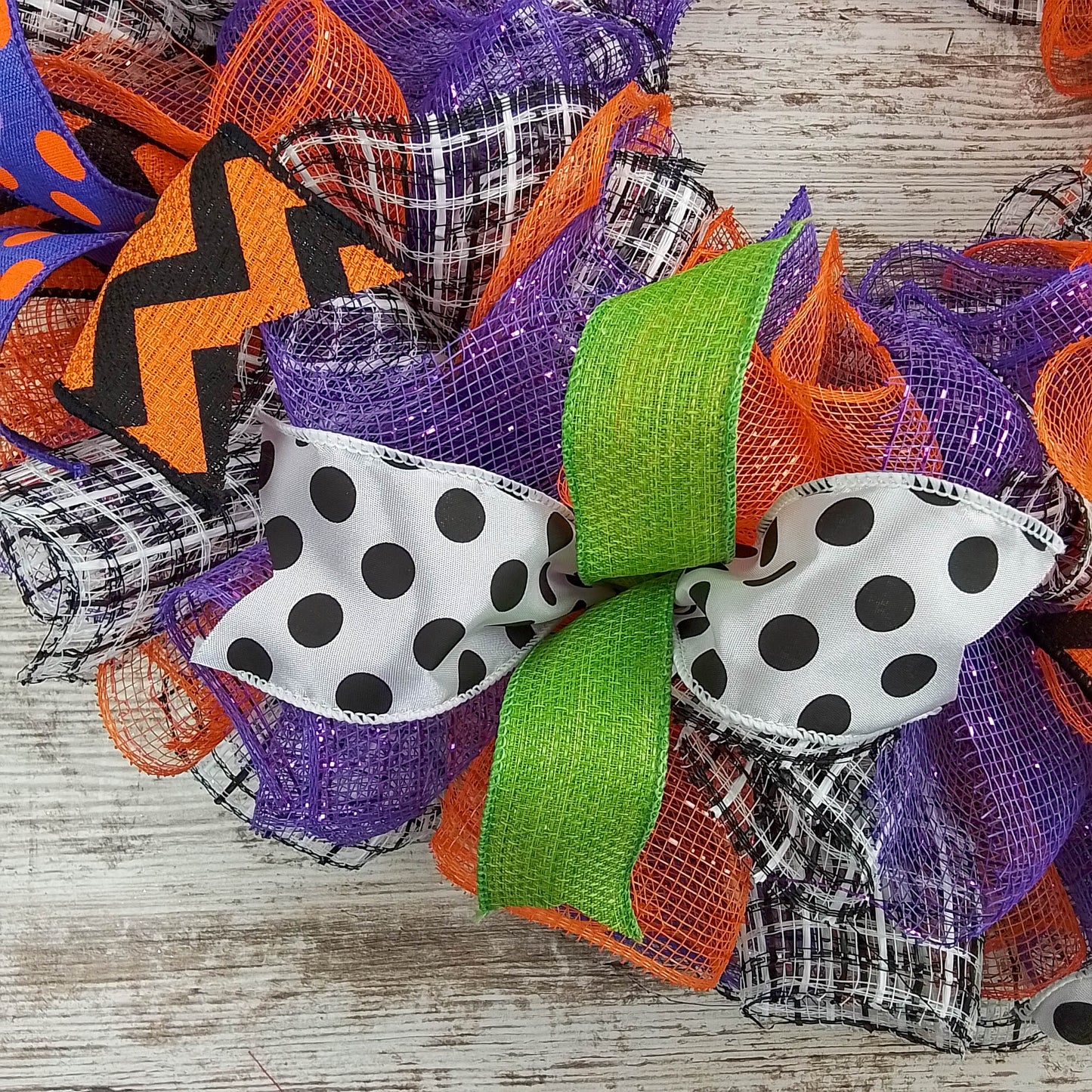 Halloween Wreaths | Deco Mesh Outdoor Front Door Wreath; Black White Purple Orange Lime Green : H2