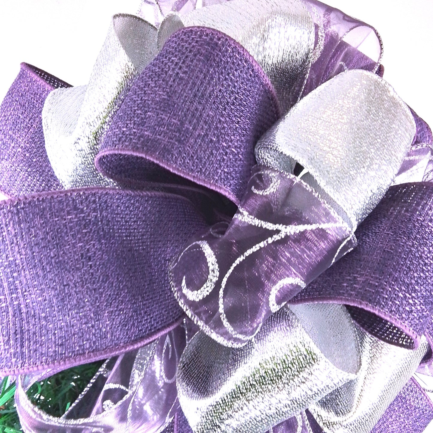 Purple and Silver Christmas Tree Topper Bow