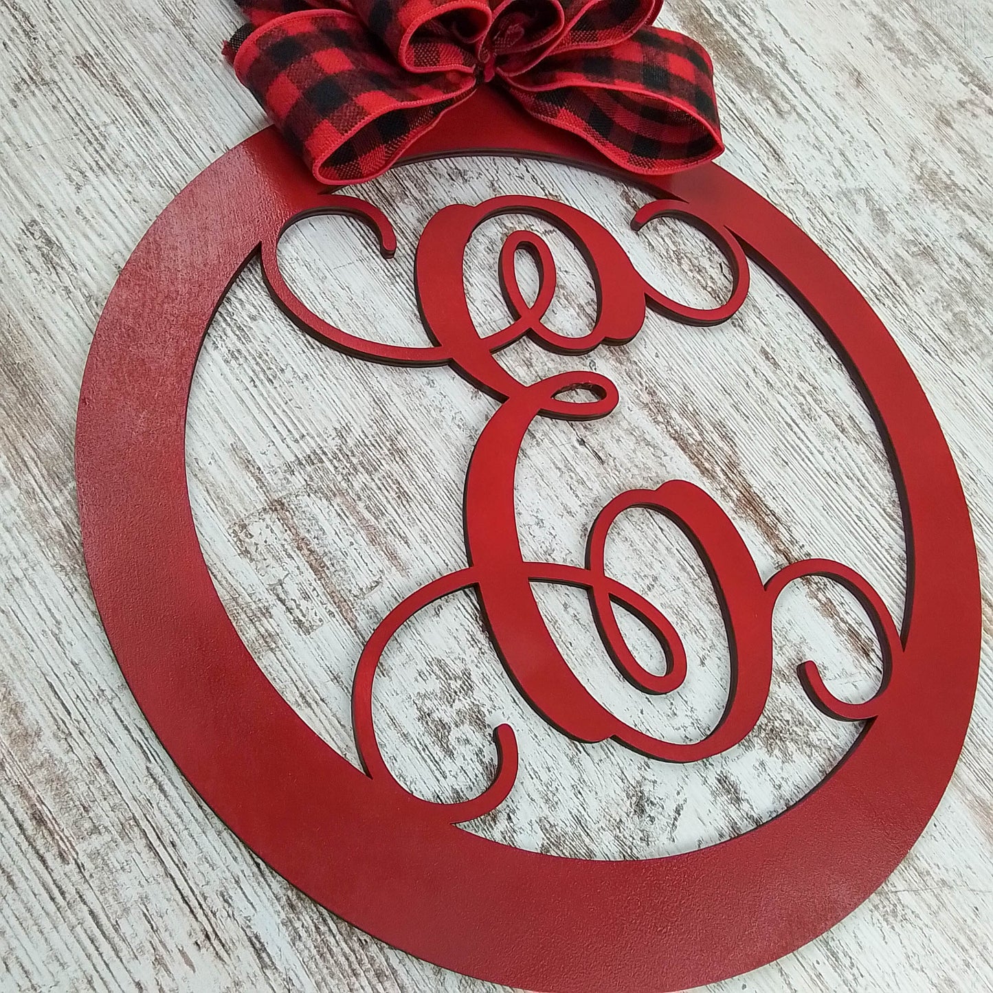 Buffalo Plaid Monogram Decor | Christmas Ornament Initial Door Hanger