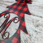 Red and Black Buffalo Plaid Door Hanger, Monogrammed Christmas Decor