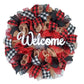 Buffalo Plaid Check Wreath - Front Door Outdoor Mesh Christmas Decor Red Black Burlap