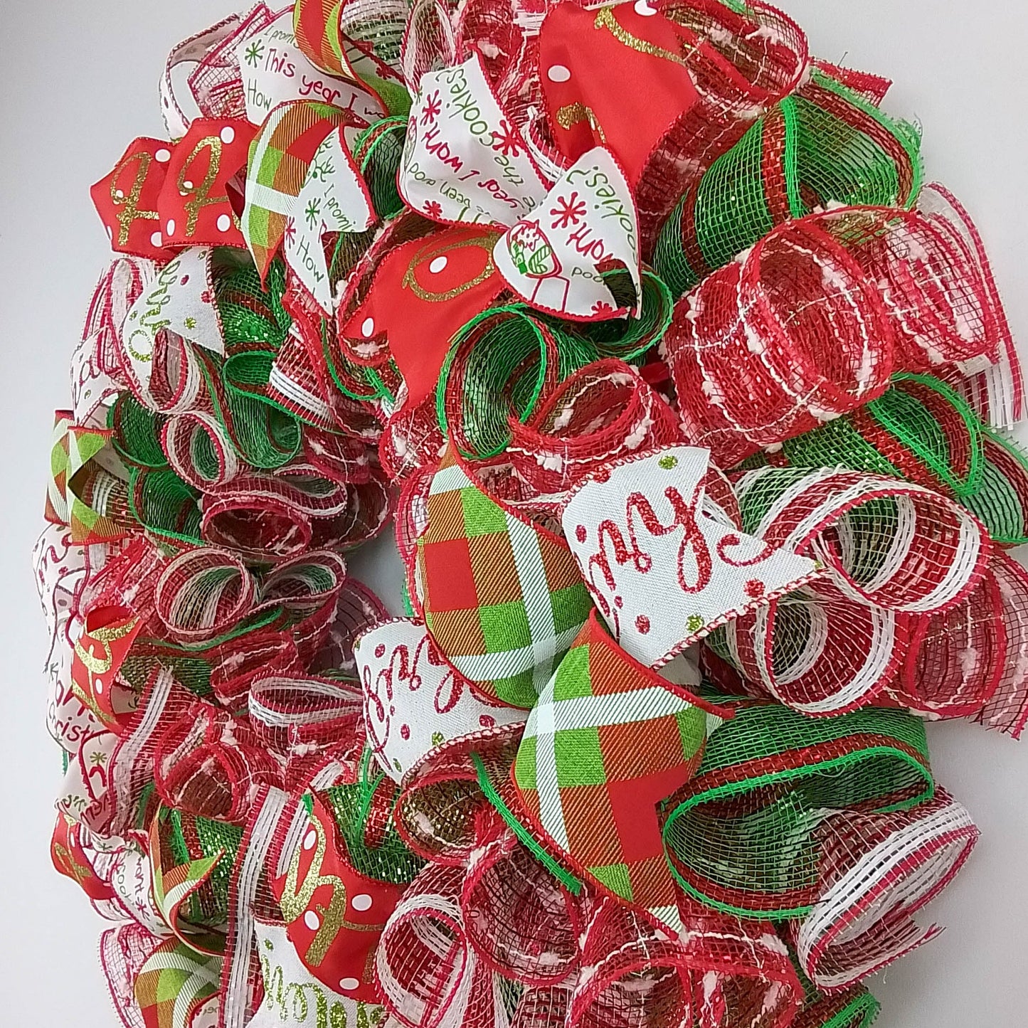 Red Lime Green Silver Christmas Mesh Door Wreath