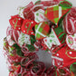 Red Lime Green Silver Christmas Mesh Door Wreath