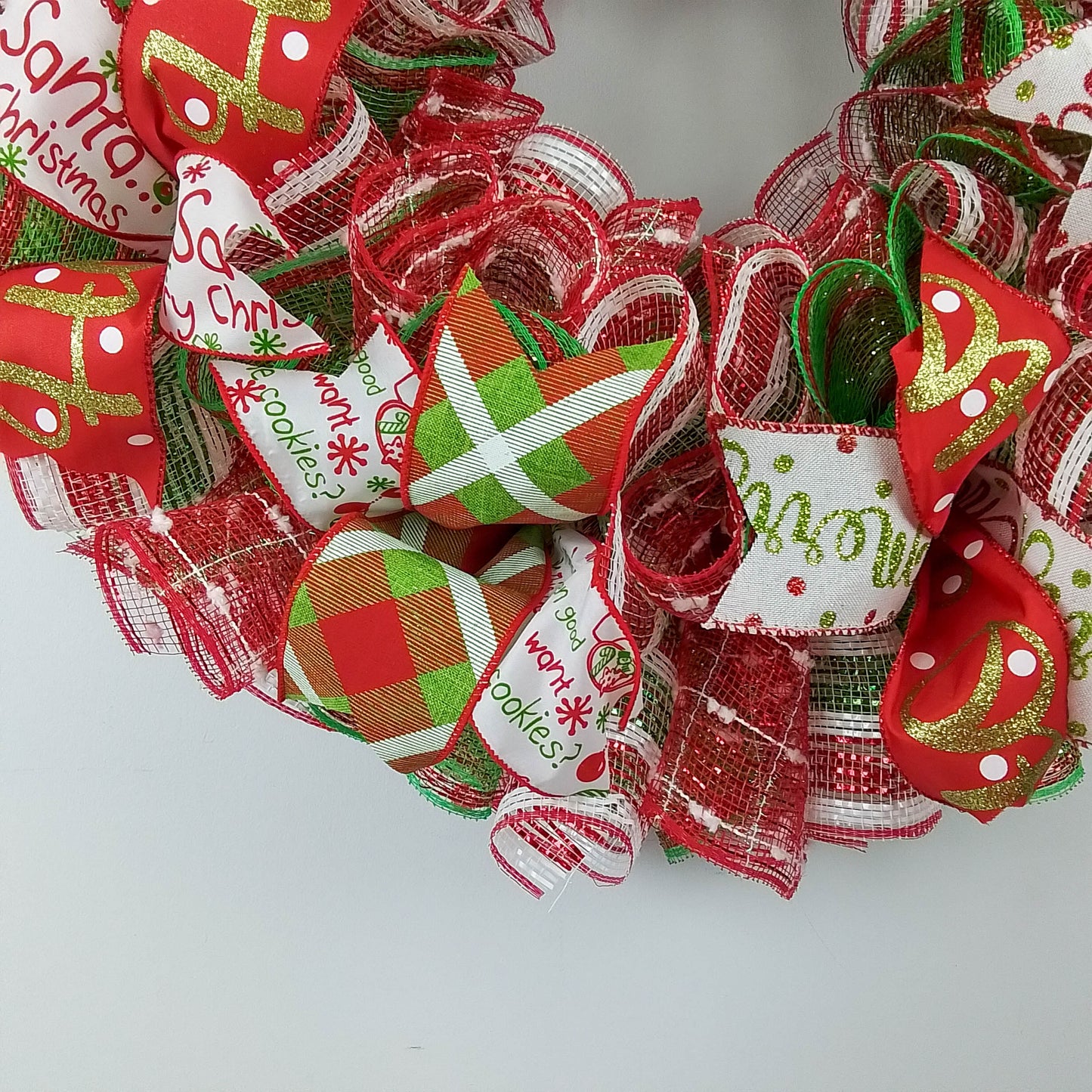 Red Lime Green Silver Christmas Mesh Door Wreath