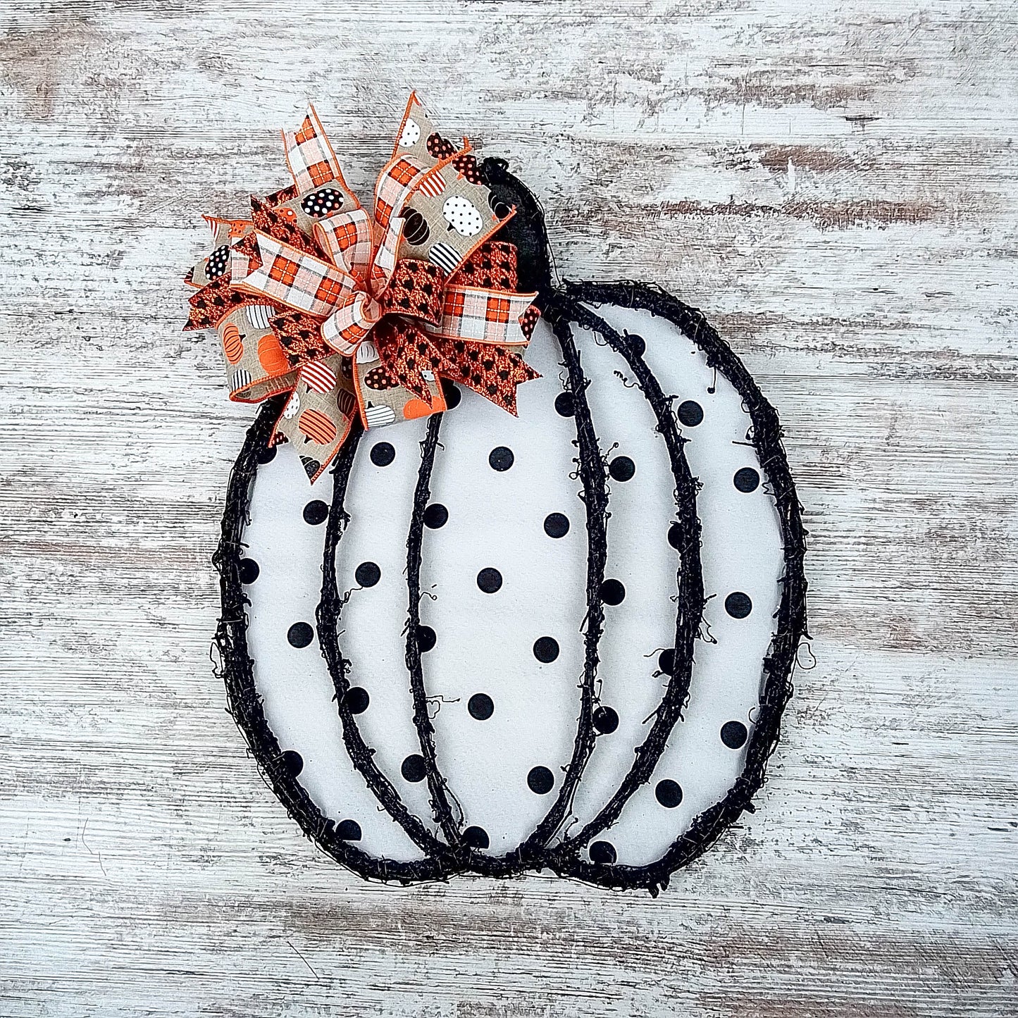 White Fall Decorations - Polka Dot Pumpkin Door Hanger - Whimsical Thanksgiving Grapevine Wreath - Halloween Door Hanger Oversized Bow Jute Burlap Door Decor