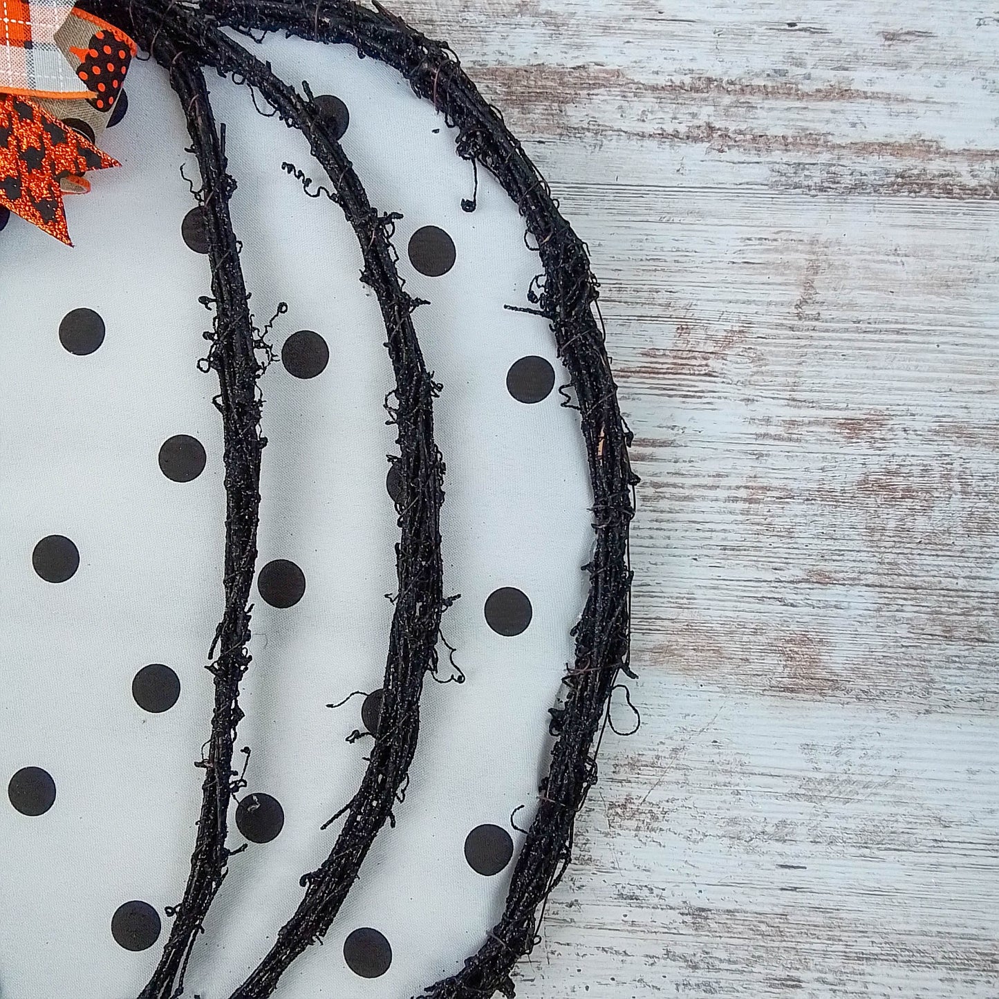 White Fall Decorations - Polka Dot Pumpkin Door Hanger - Whimsical Thanksgiving Grapevine Wreath - Halloween Door Hanger Oversized Bow Jute Burlap Door Decor