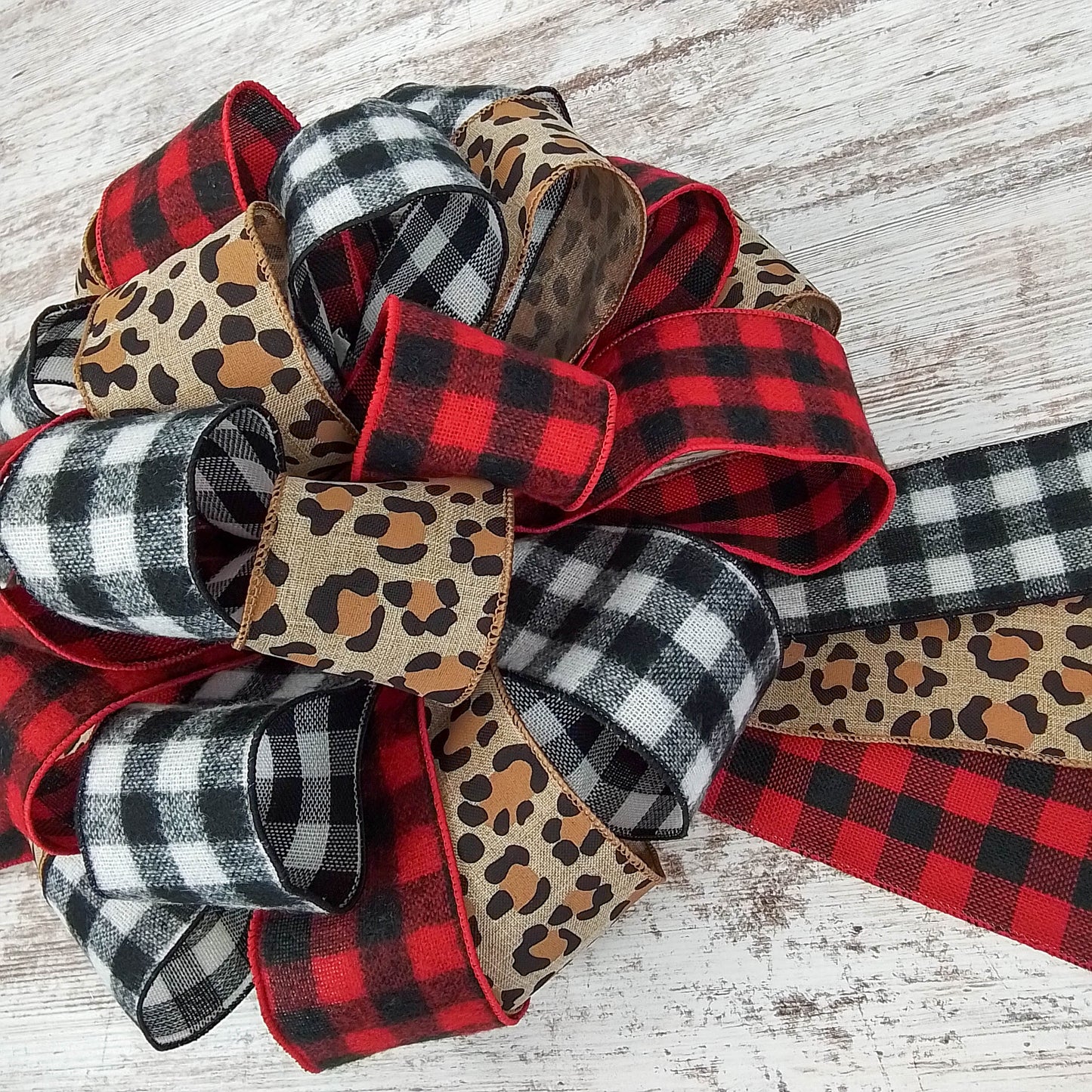 Animal Print Buffalo Plaid Christmas Tree Topper Bow