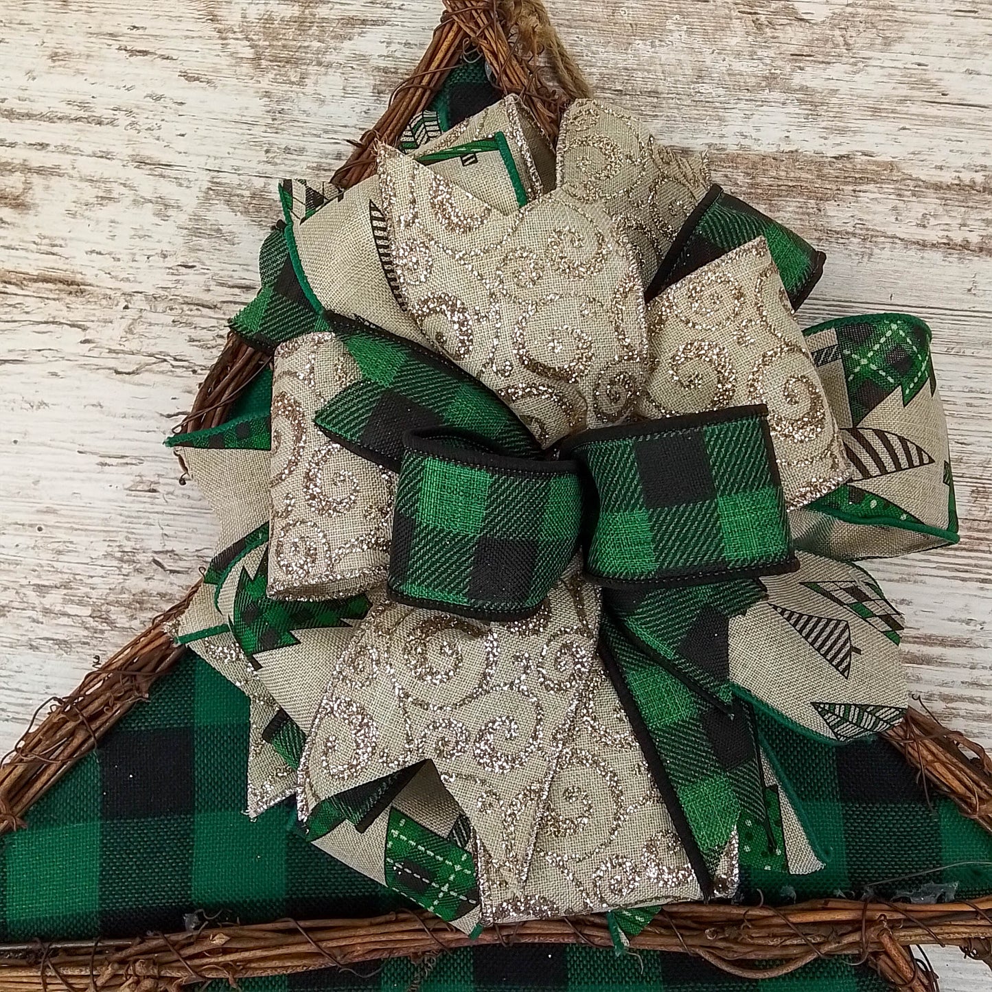 Christmas Tree Door Hanger, Buffalo Plaid Green Black