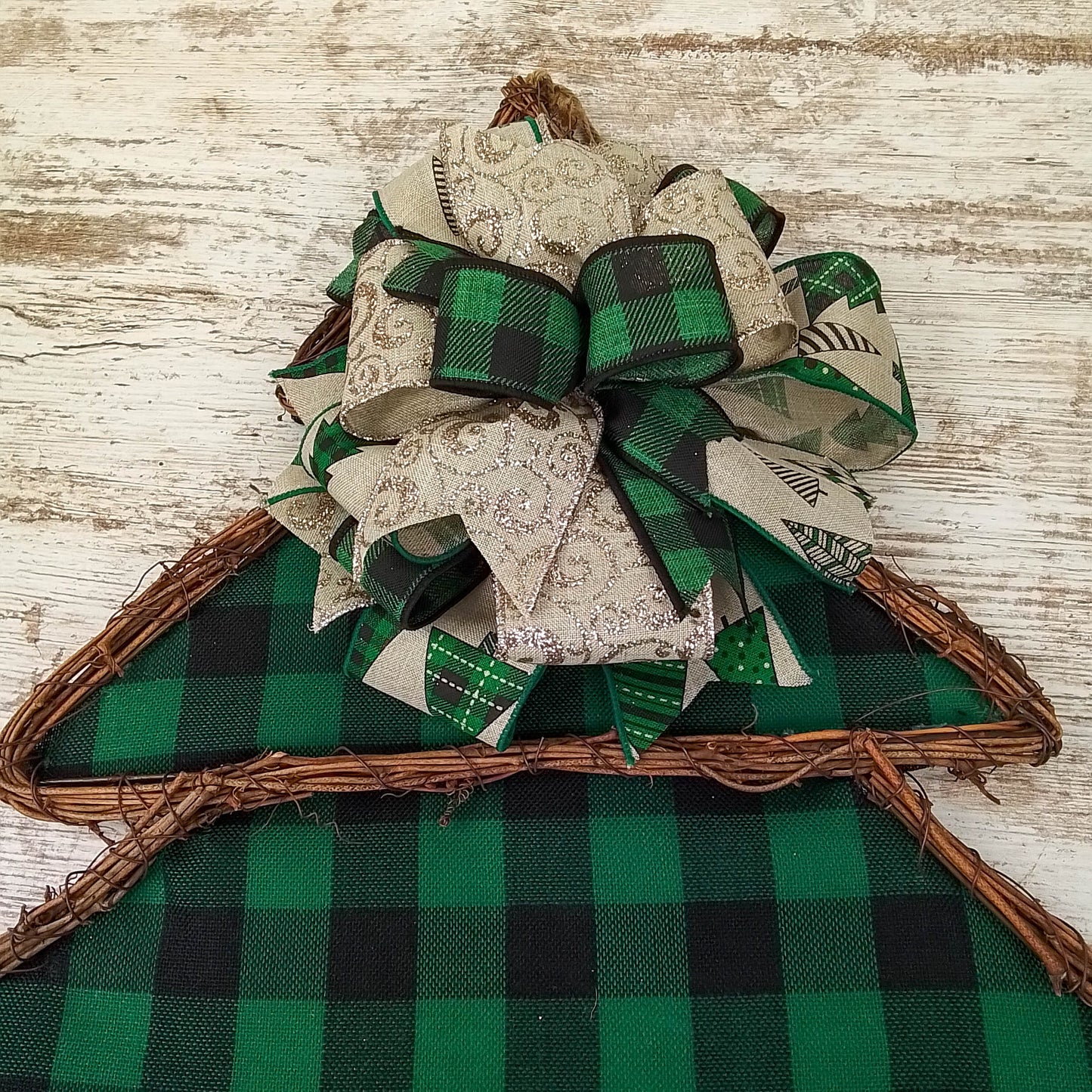 Christmas Tree Door Hanger, Buffalo Plaid Green Black