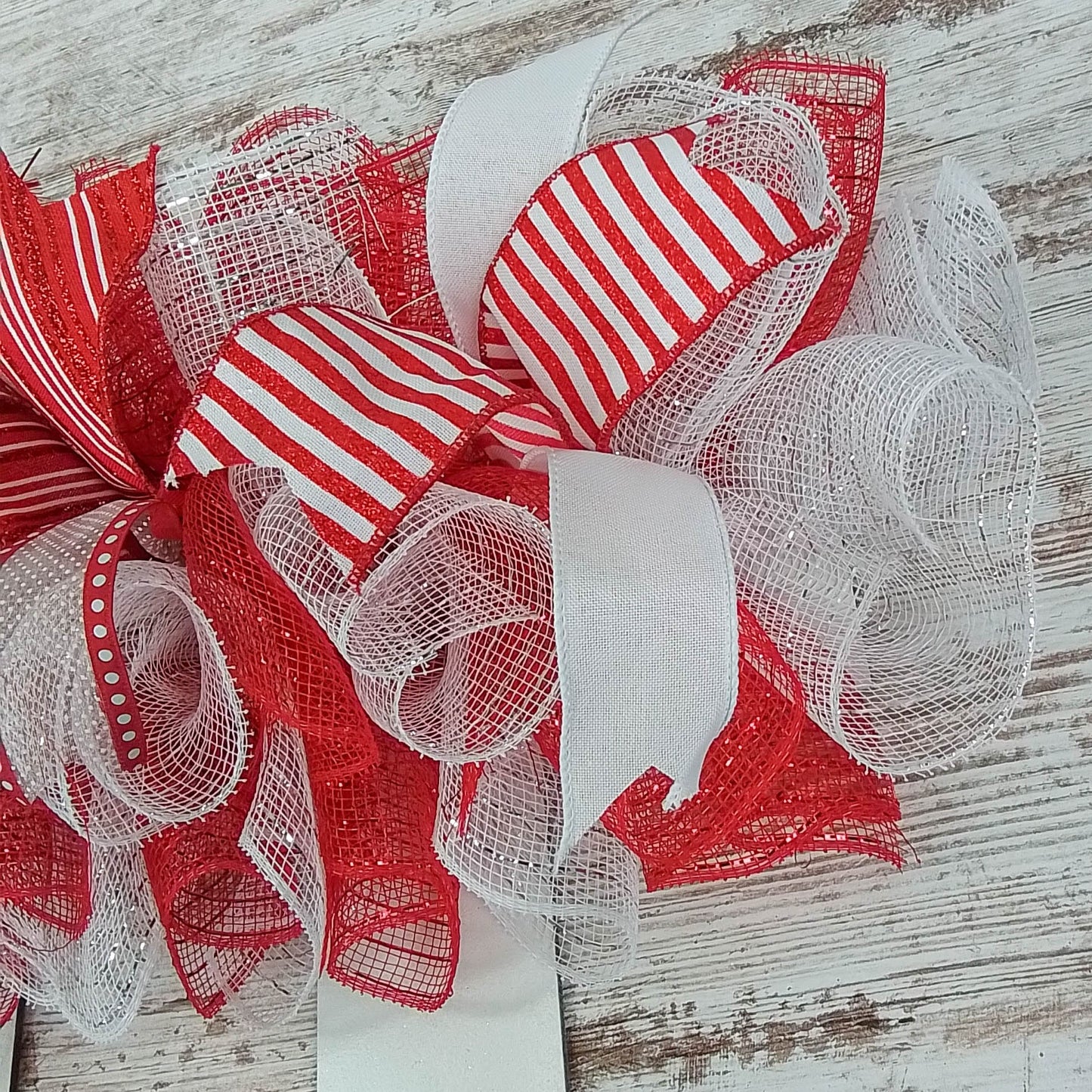 Elf Christmas Skirt Mesh Front Door Wreath | Red White Candy Cane Stripe