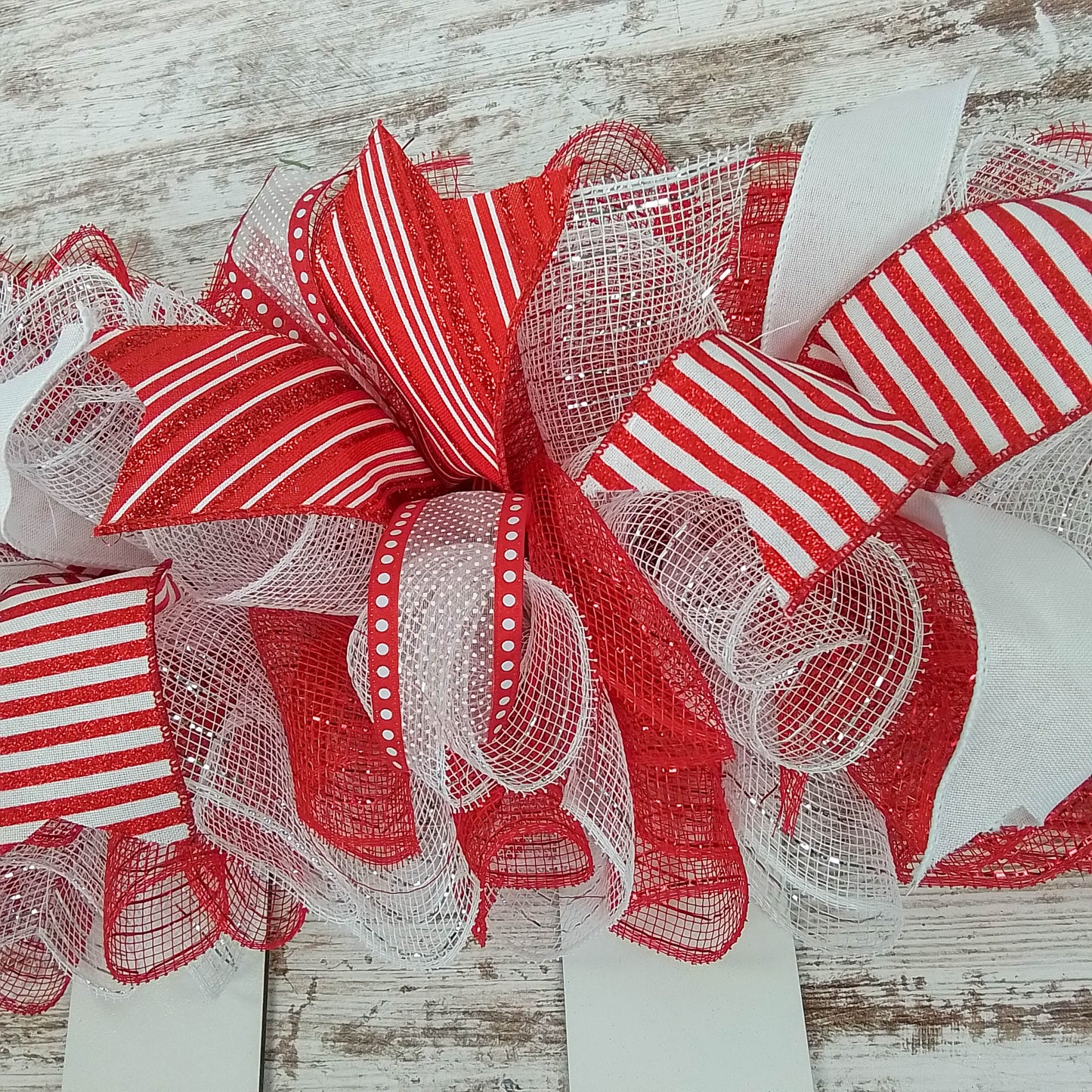 Elf Christmas Skirt Mesh Front Door Wreath | Red White Candy Cane Stripe