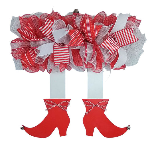 Elf Christmas Skirt Mesh Front Door Wreath | Red White Candy Cane Stripe