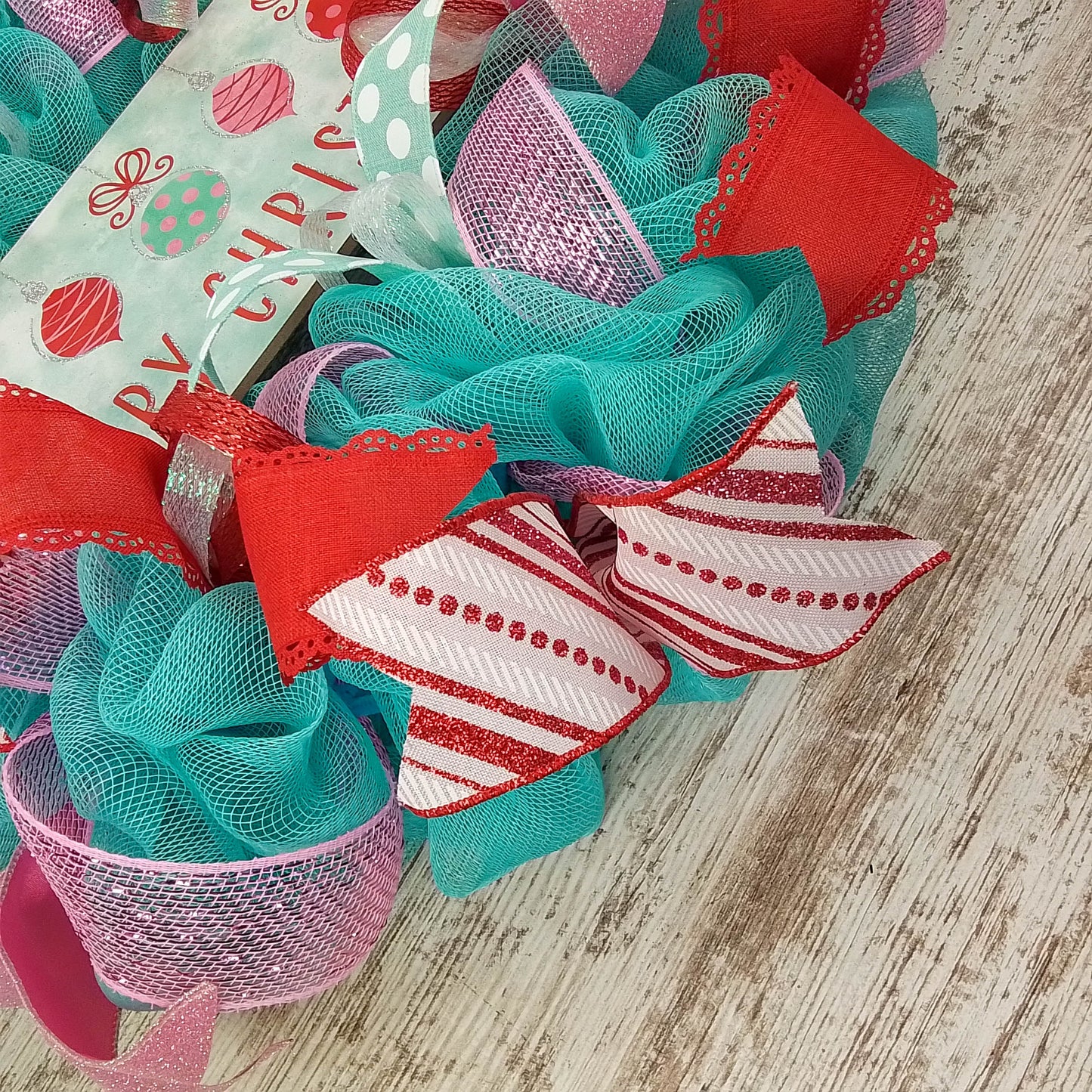 Pink Christmas Wreaths - Non Traditional Wreath Ideas - Christmas Turquoise Decor - Red Blue Xmas