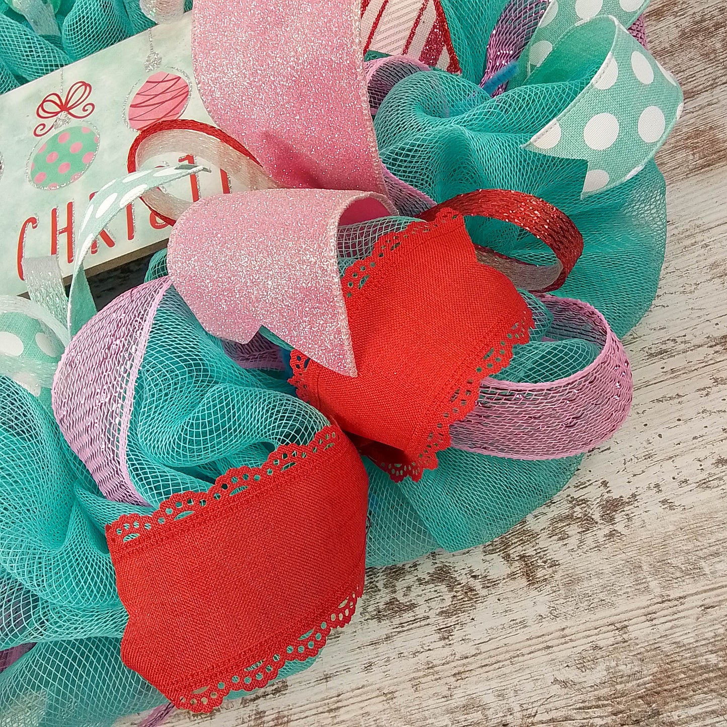 Pink Christmas Wreaths - Non Traditional Wreath Ideas - Christmas Turquoise Decor - Red Blue Xmas