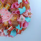 Pink Gingerbread Wreath - Christmas Outdoor Holiday Wreath - Mesh Front Door Wreath - Turquoise Red Brown White Green