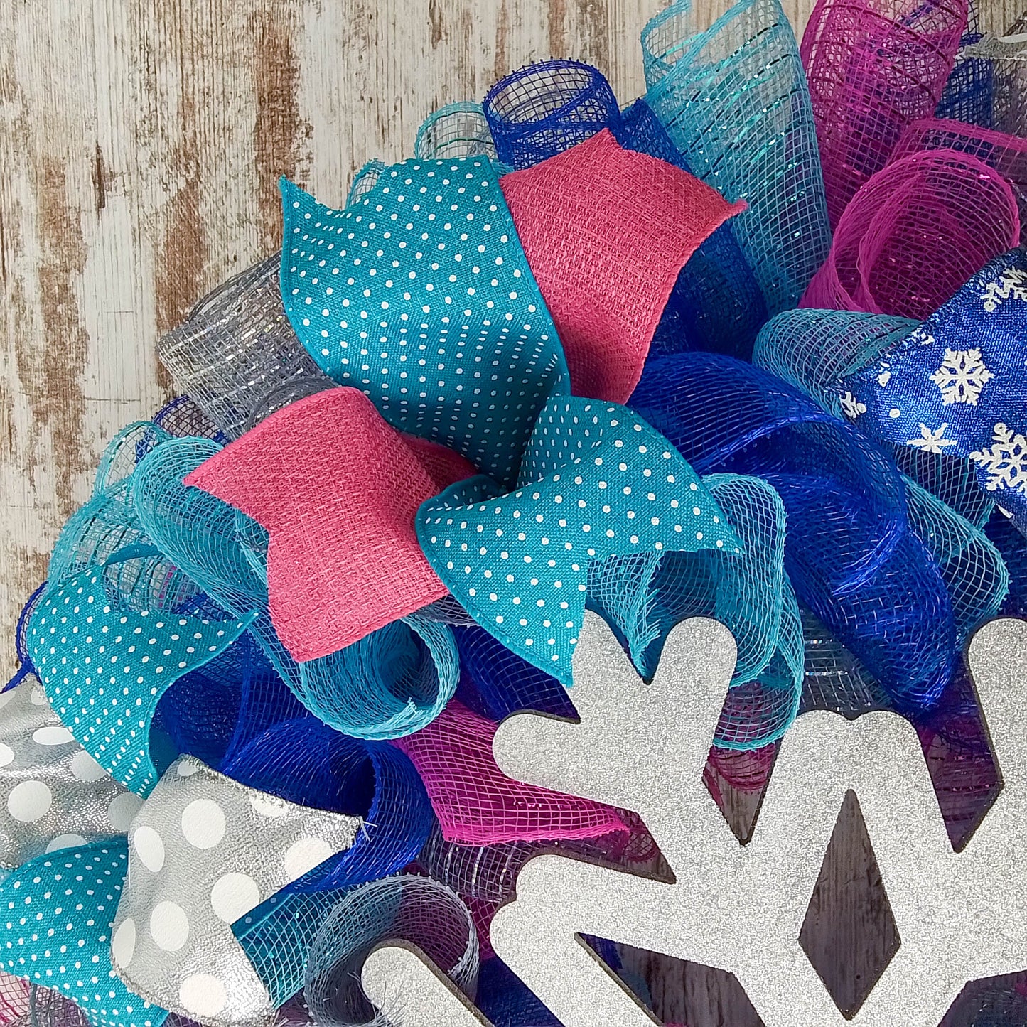 Enchanting Snowflake Winter Wreath - Blue, Silver, Pink, and White - Winter Door Decor