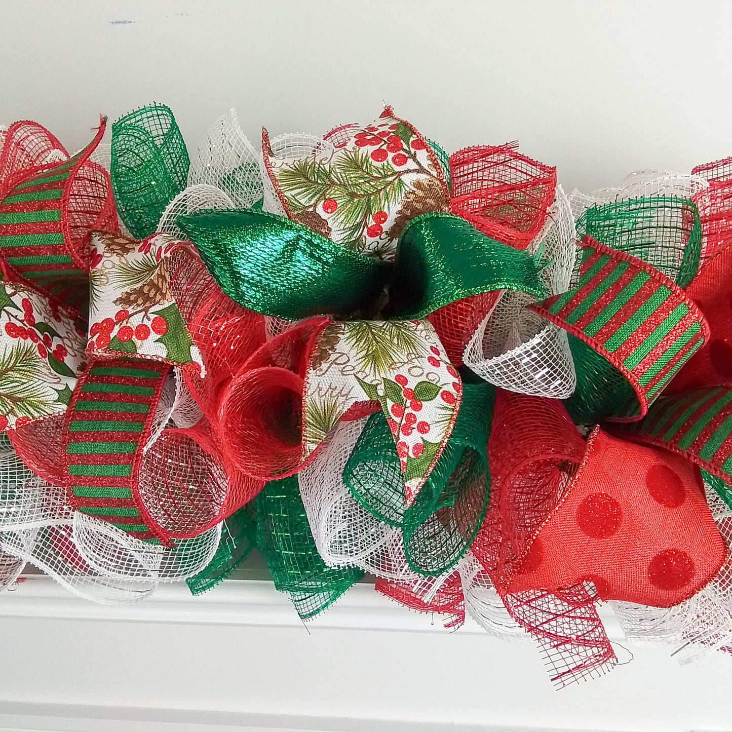 Garlands for Christmas, Xmas Mantel Decor, Red Emerald White