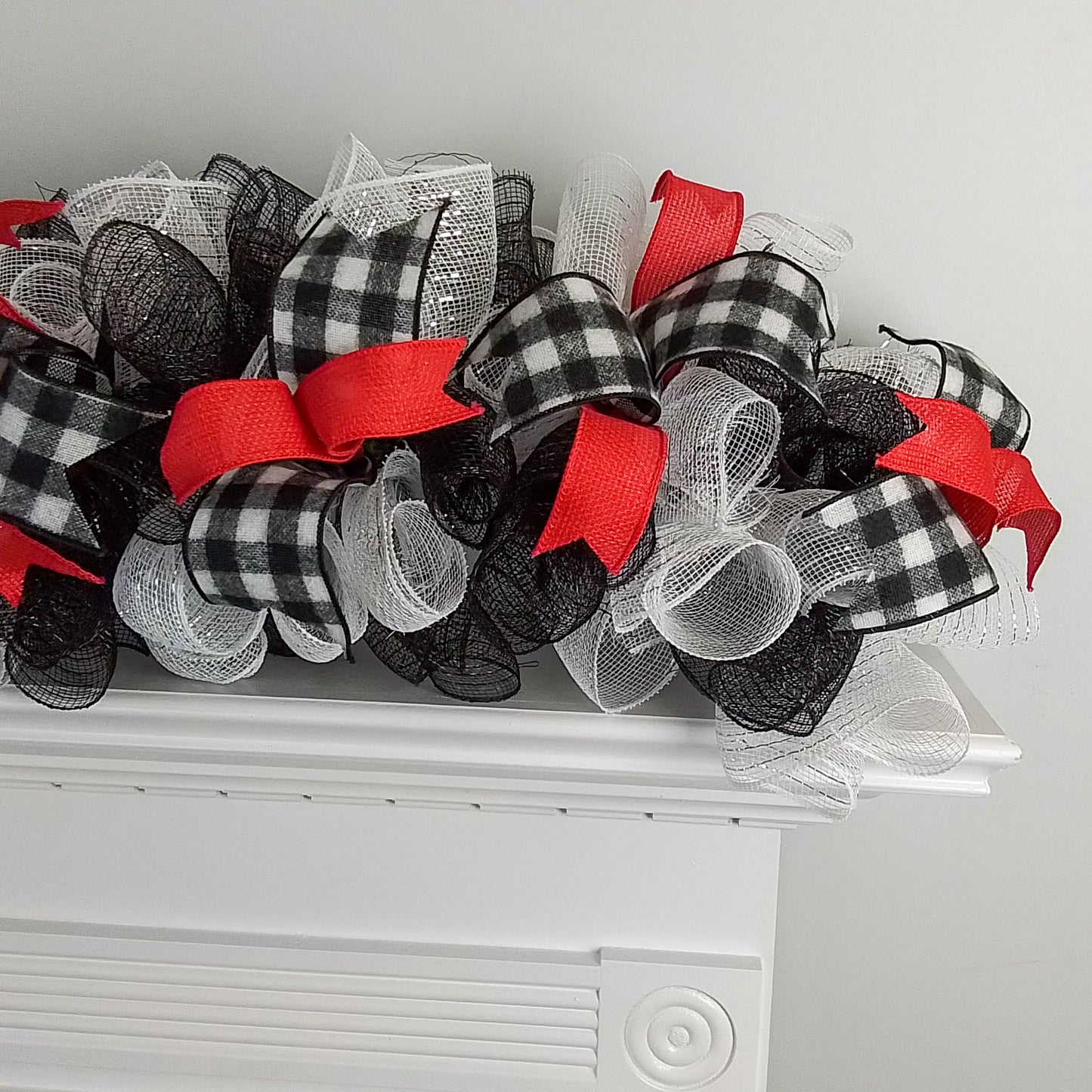 Christmas Garland for Staircase or Mantel Decor - Red, Black, and White