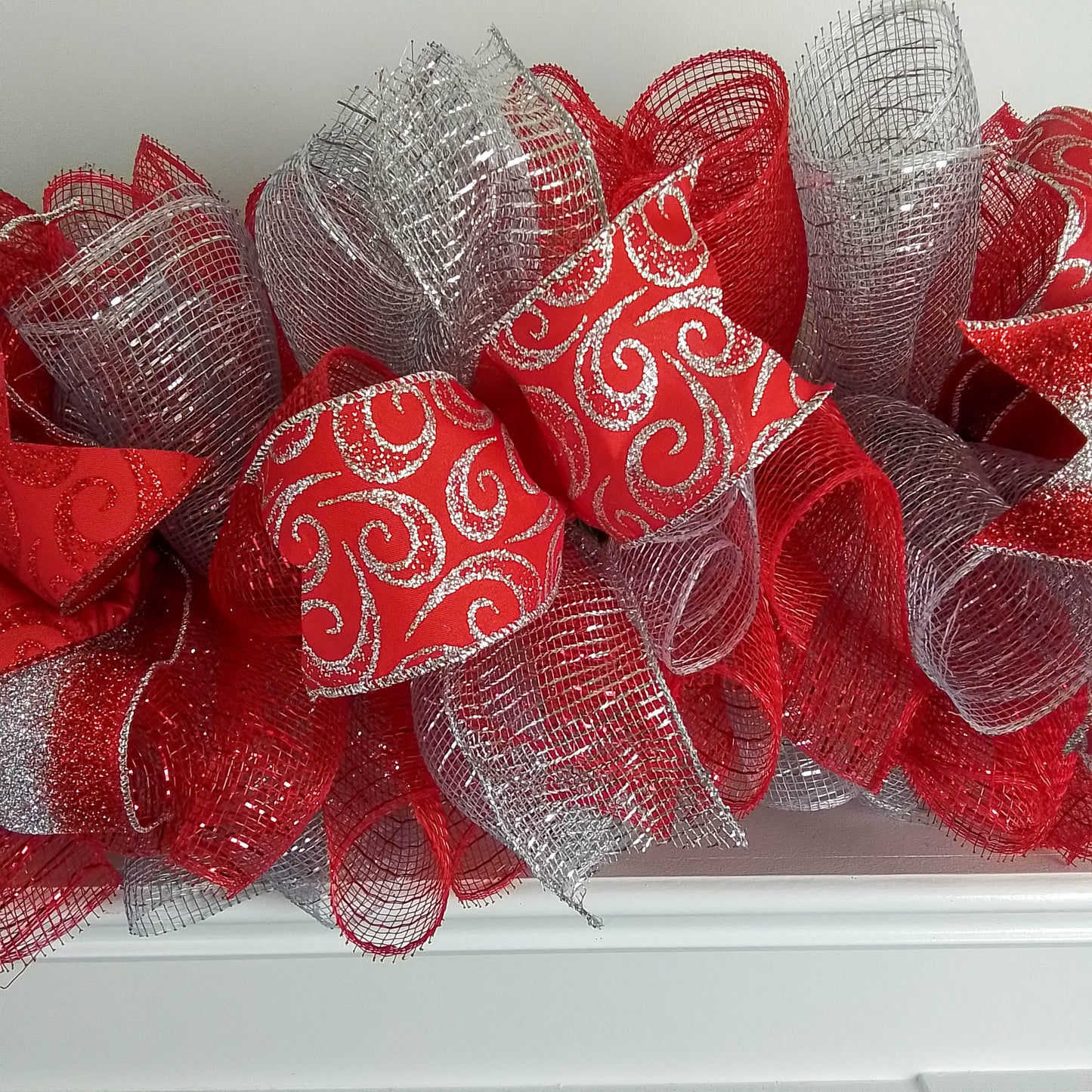 Christmas Garland for Staircase or Mantle - Mantel Decor - Red Silver