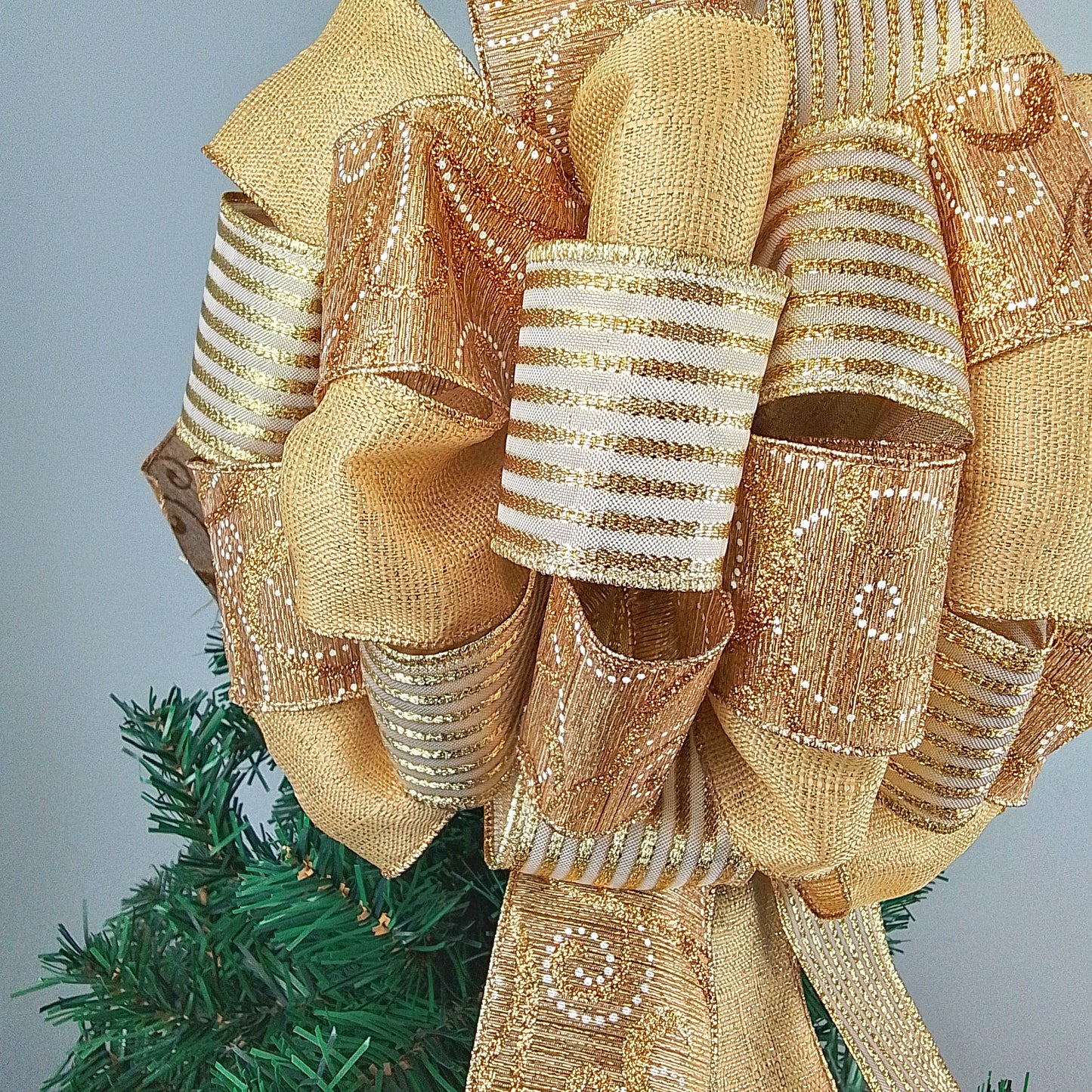 Gold Bows for Christmas Trees | Solid Gold Bow | Tree Bow with Tails