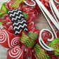 Monogram Christmas Mesh Door Wreath - Candy Cane Decorations - Red White Lime Green Black