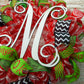 Monogram Christmas Mesh Door Wreath - Candy Cane Decorations - Red White Lime Green Black