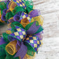 Mardi Gras Fat Tuesday Mesh Door Wreath | Purple Emerald Green Gold