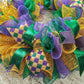 Mardi Gras Fat Tuesday Mesh Door Wreath | Purple Emerald Green Gold